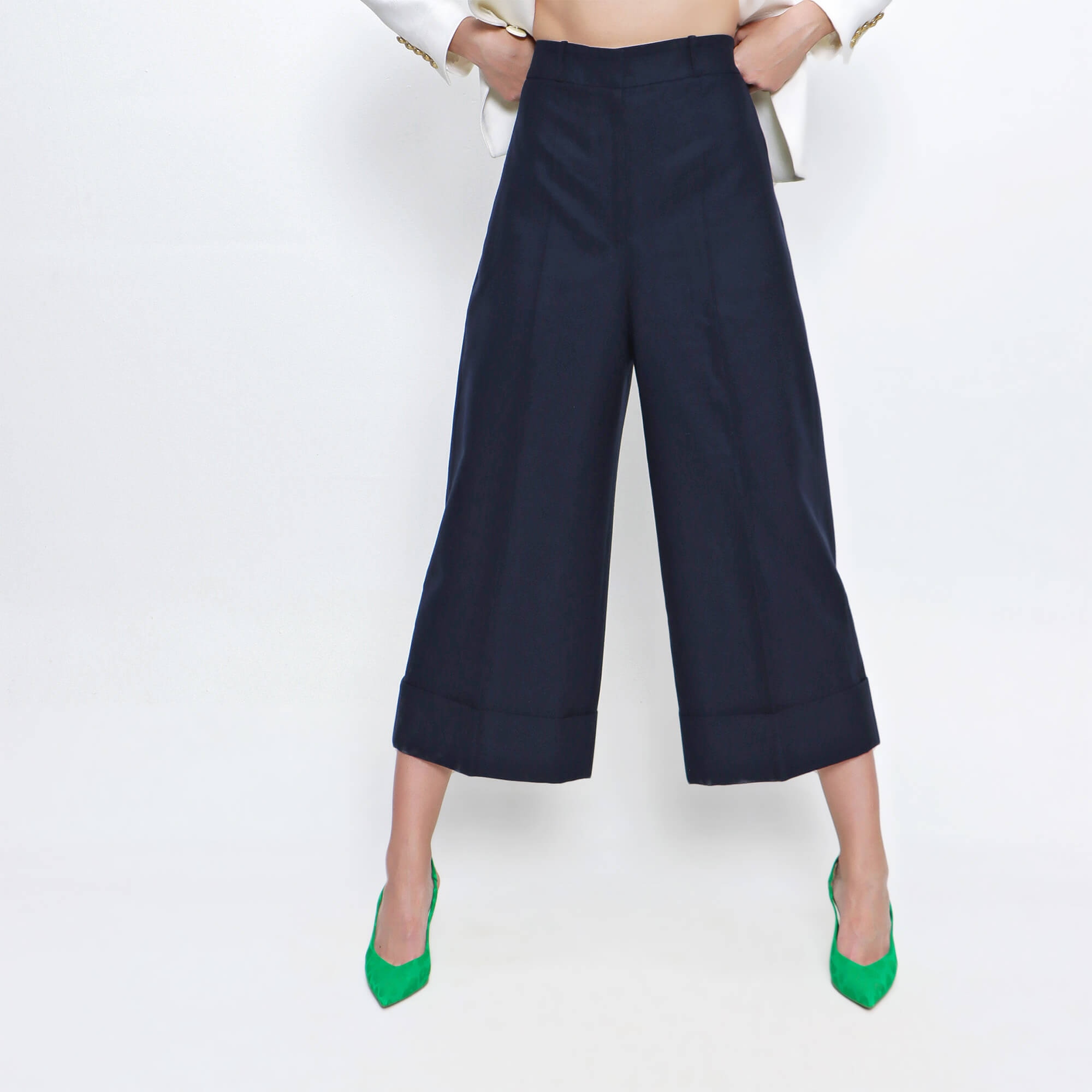 Alexander McQueen - Navy Blue Wide Leg Cropped Trousers